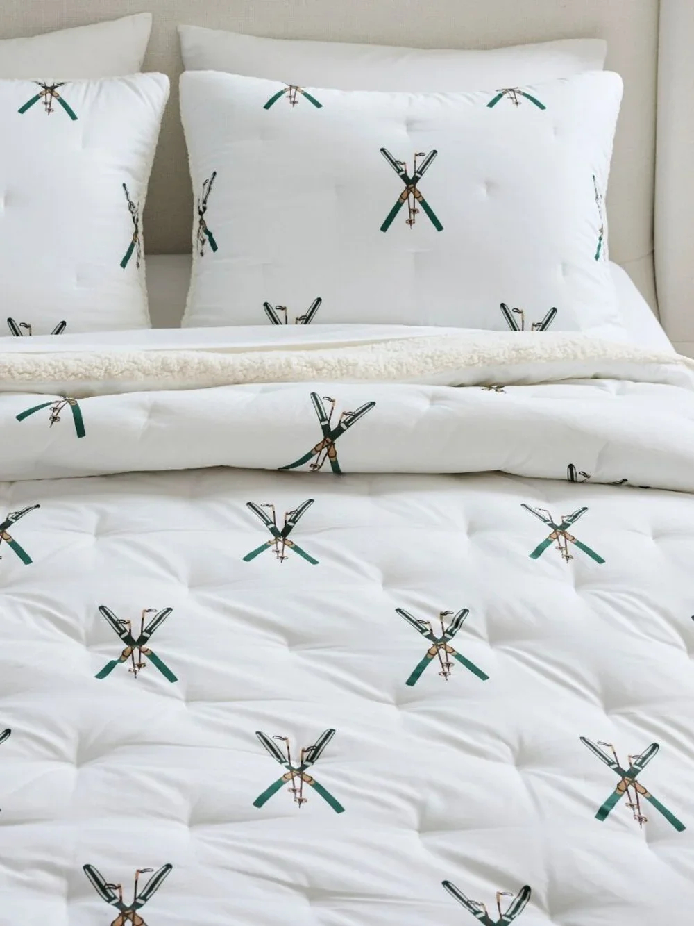 2 Pottery Barn Alpine Ski Sherpa Backed Sham Standard Pillow Covers Winter NWT